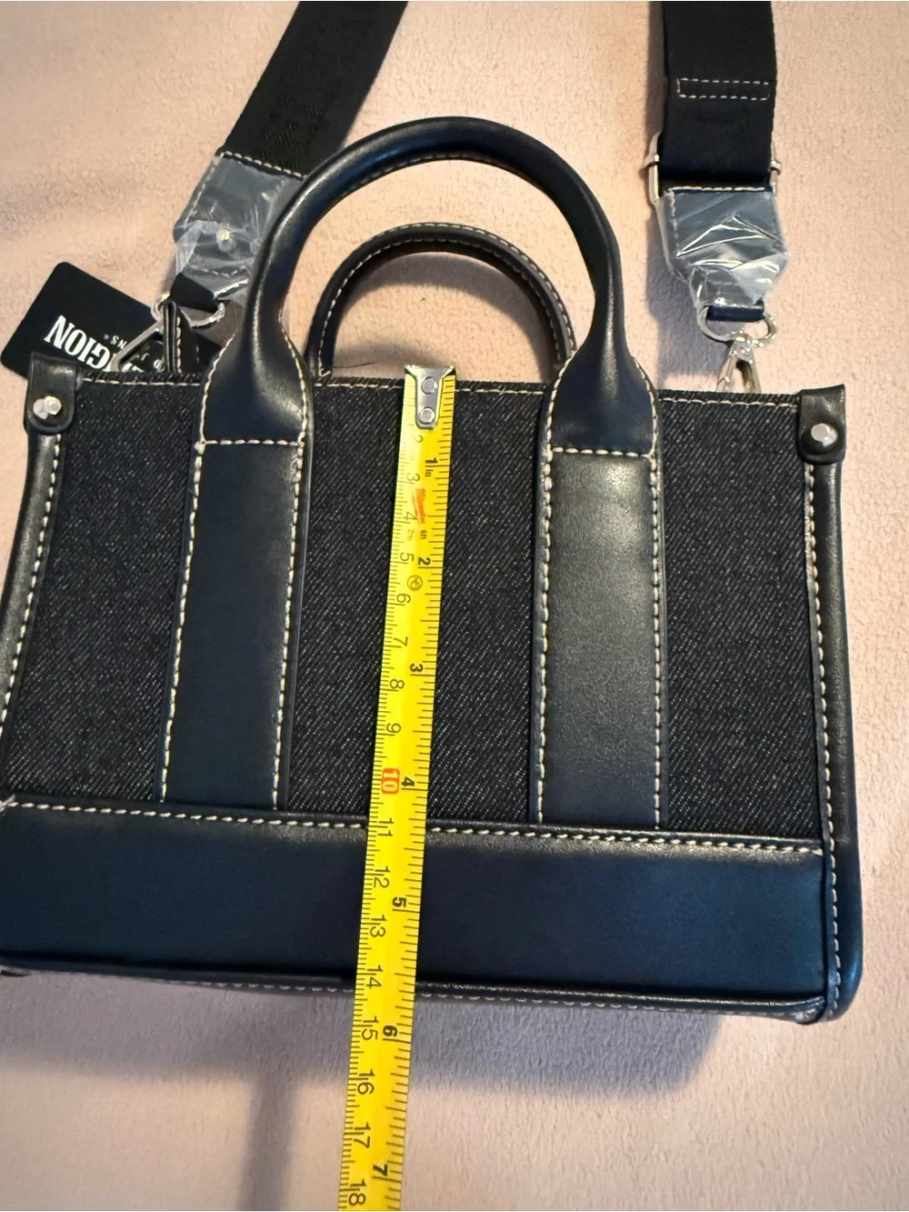 NWOT!  TRUE RELIGION Structured Black Denim Logo Crossbody Mini Tote
